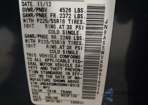 2013 Nissan Rogue Sv W/Sl Pkg z USA, uszkodzony, nr VIN JN8AS5MVXDW619018